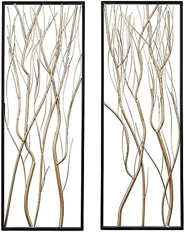 LuxenHome Metal Wall Art, 2 Pieces Abstract Wall Décor Brown Metal Wall Decor, 36" x 12" Minimalist Wall Sculptures Decor for Home, Living Room, Bedroom, Dining Room
