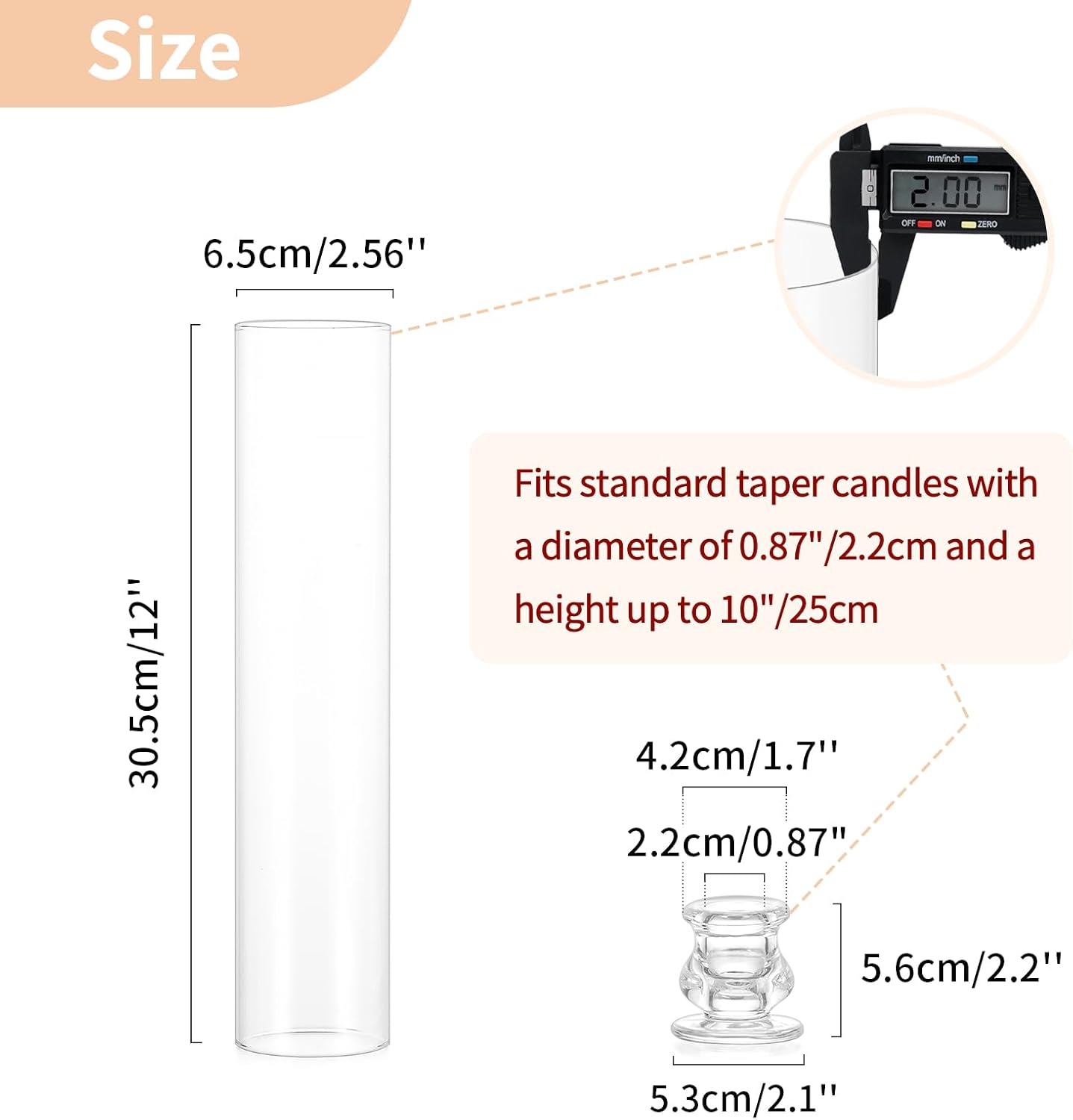 NUPTIO Candle Stick Candle Holder: Set of 6 Glass Hurricane Taper Candleholder - Bulk Candlestick Stand with Tall Cylinder Chimney for Thanksgiving Christmas Holiday Table Decoration