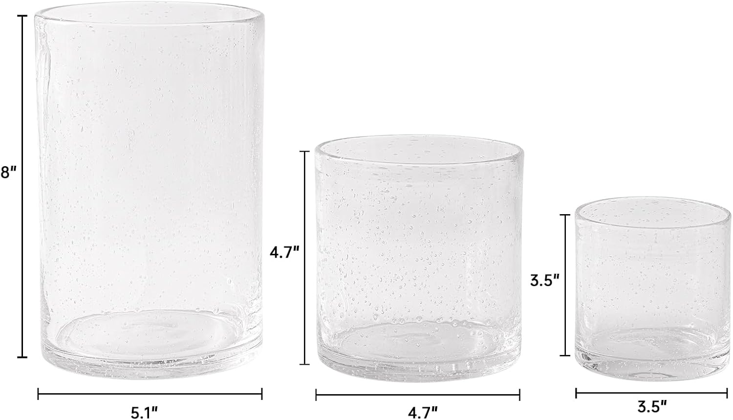 NITIME Hurricane Candle Holder Set of 3 Clear Candle Holders for Pillar Candles, Seeded Bubbles Glass Candle Holder for table centerpiece, Glass Cylinder Vases for Home, Patio and Wedding 8"4.7"3.5"H