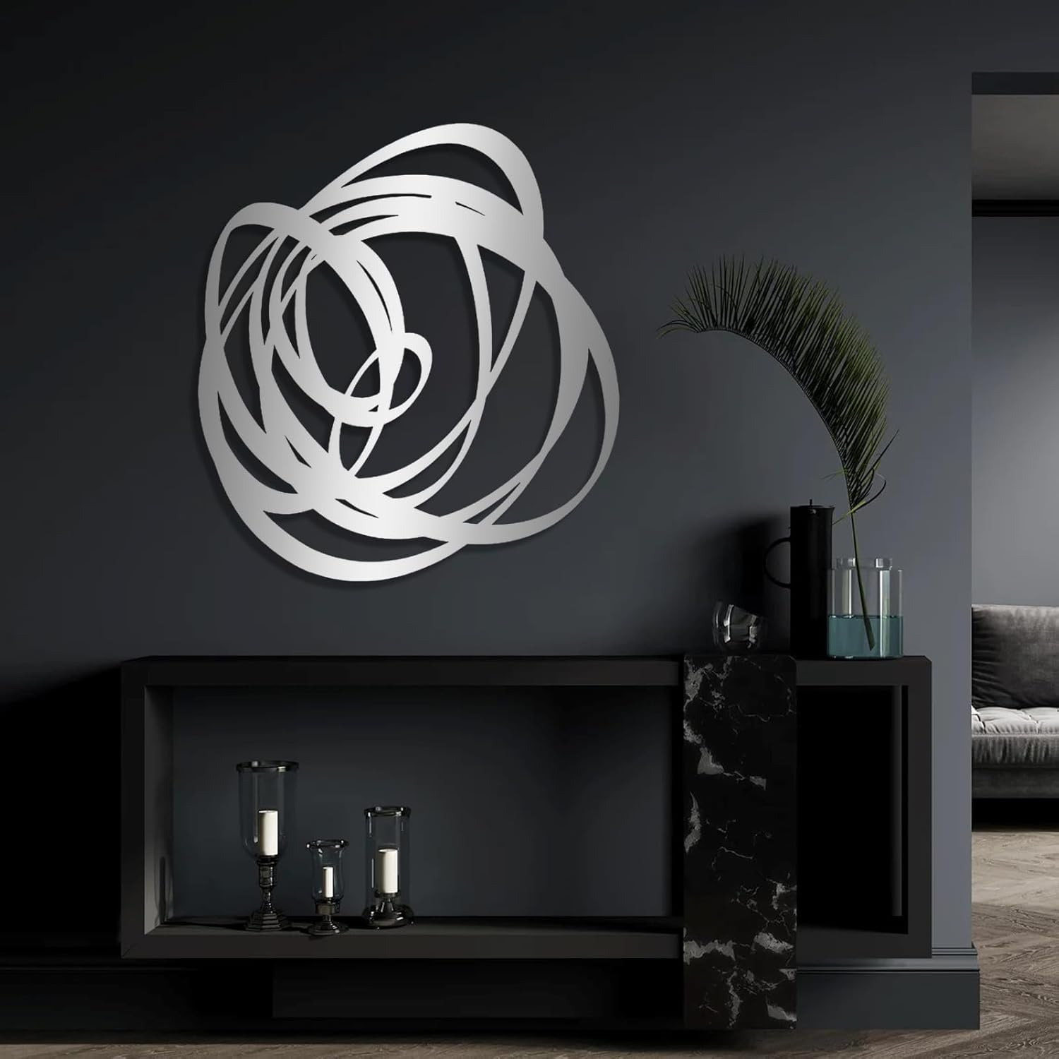 Kewhush Abstract Metal Wall Art, Modern Art Decor, Unique Metal Wall Decor for Living Room (Black, 19"x17" | 47x43.5 cm)