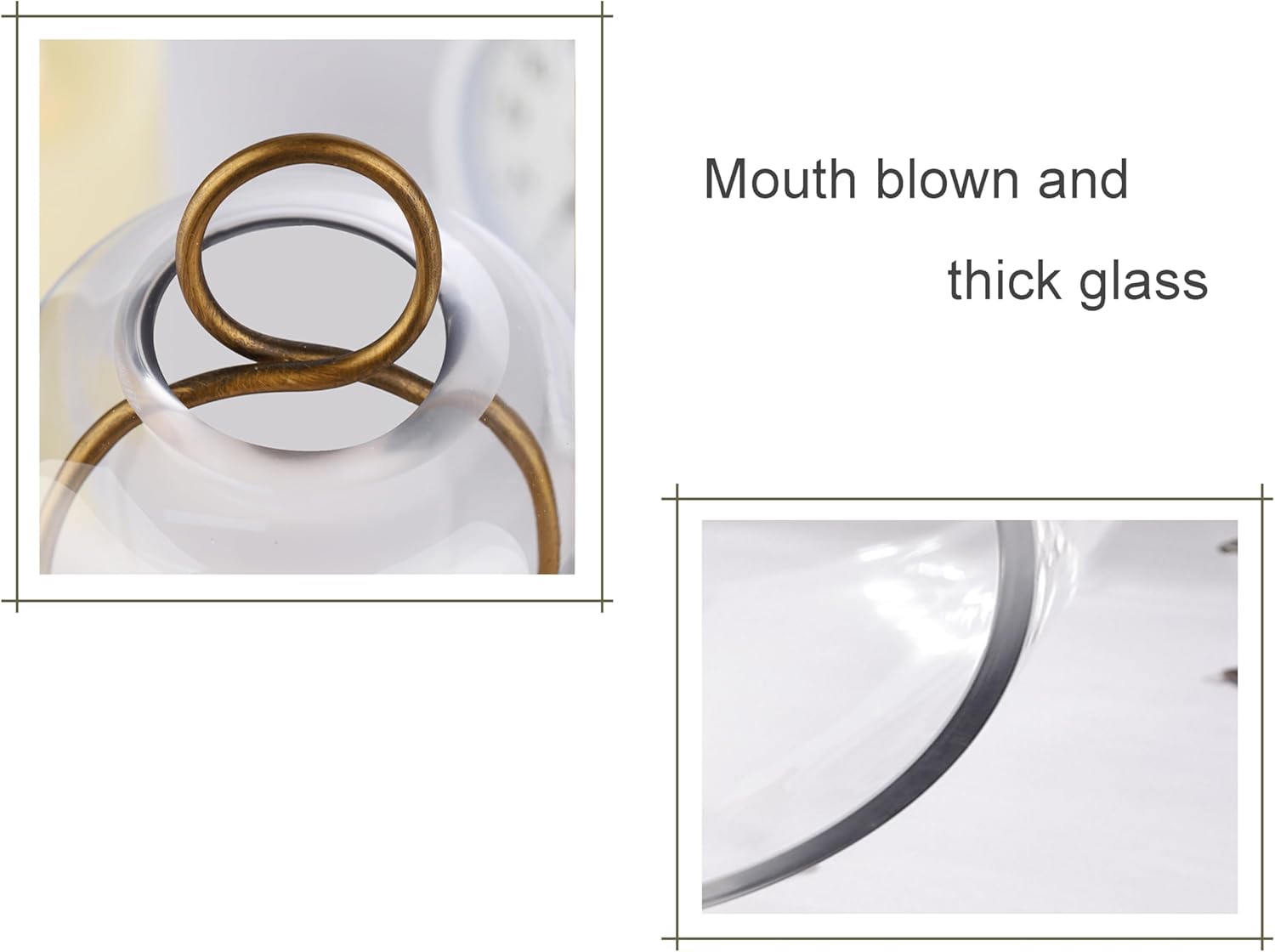 5" & 4" Wide Versatile Metal Candle Holder In Antique Brass With Handmade Thick, Heavy & Sturdy Glass Dome For Pillar Candle, Industrial, Modern, Shelf, Mantel, Veranda, Porch (Brass)