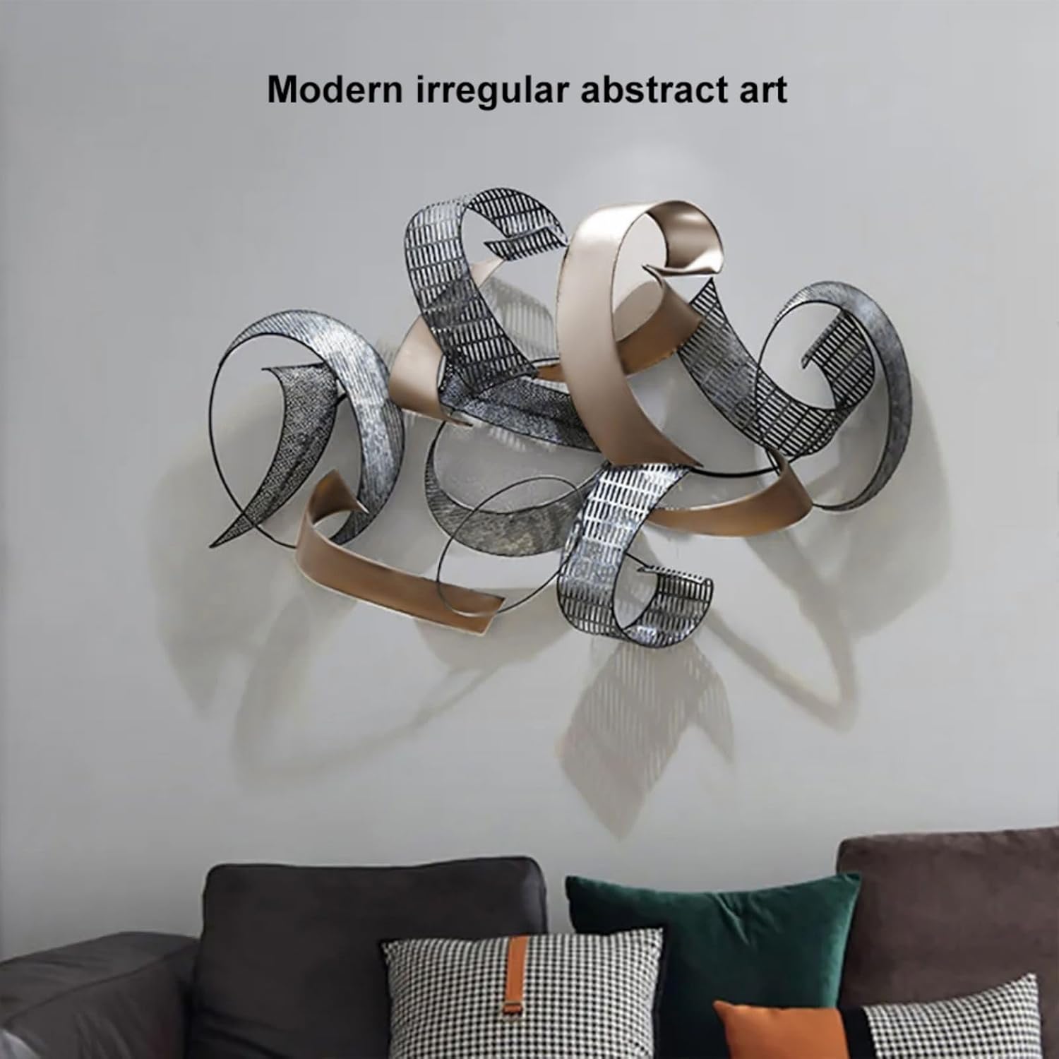 homary Large Metal Wall Art – 47.2" Modern 3D Abstract Geometric Overlapping Design, Iron Wall Decor for Living Room, Dining Room, Office