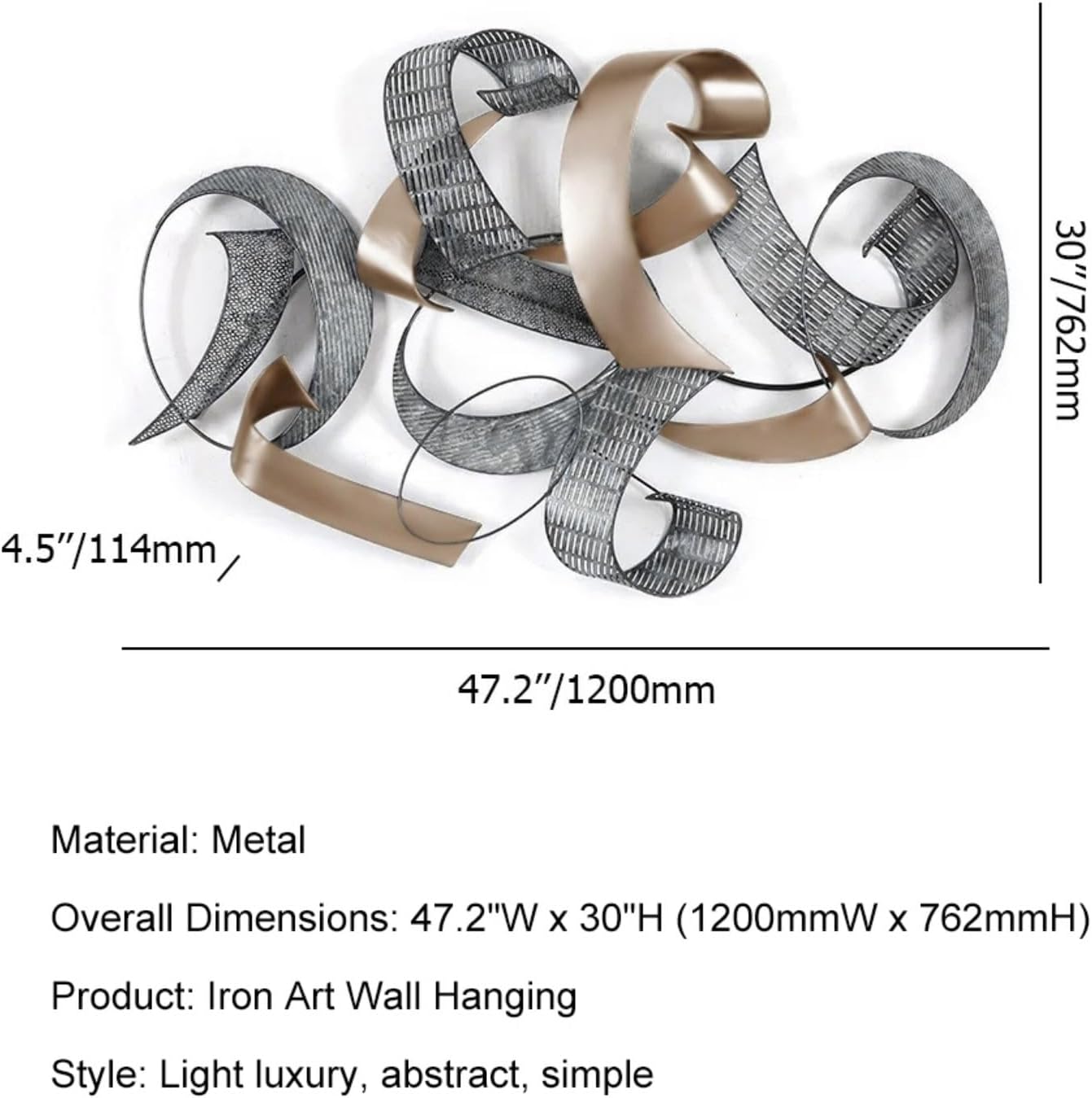 homary Large Metal Wall Art – 47.2" Modern 3D Abstract Geometric Overlapping Design, Iron Wall Decor for Living Room, Dining Room, Office