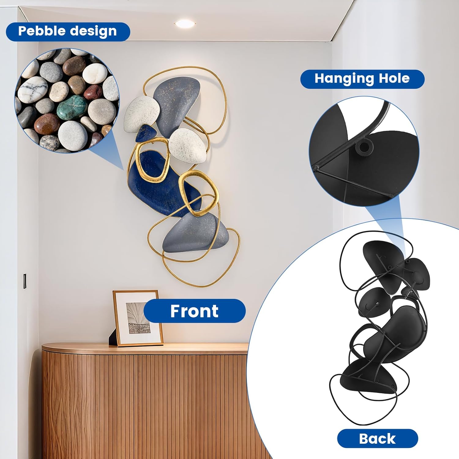 SHERBECK 3D Metal Wall Decor Pebble Wall Sculptures Hanging Ornament Modern Abstract for Bedroom Living Room Sofa Background Home Office Bathroom Kitchen