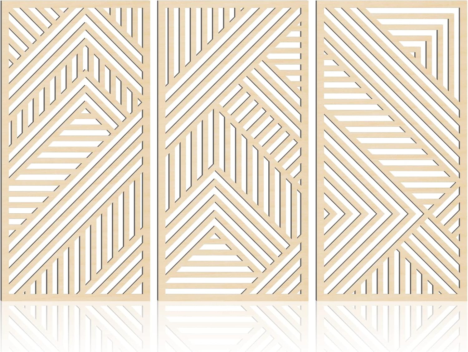 BINCUE Geometry Boho Wood Wall Art 3 Panel with 3D Hollow Craft Art for Kitchen Bathroom Living Room Office Decor Lightweight Hanging Wall Art Decor