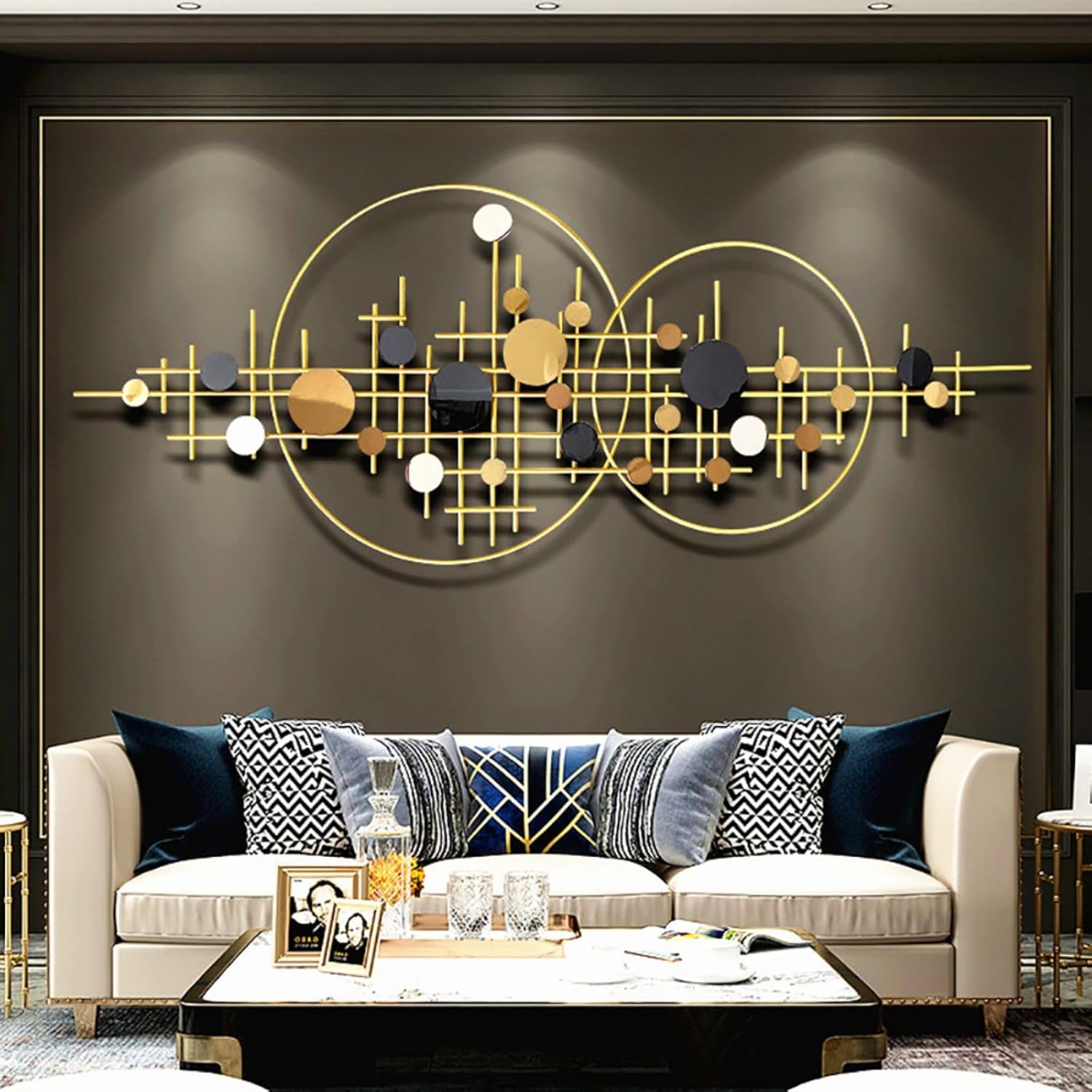 homary Large Metal Wall Art – 47.2" Modern 3D Abstract Geometric Overlapping Design, Iron Wall Decor for Living Room, Dining Room, Office