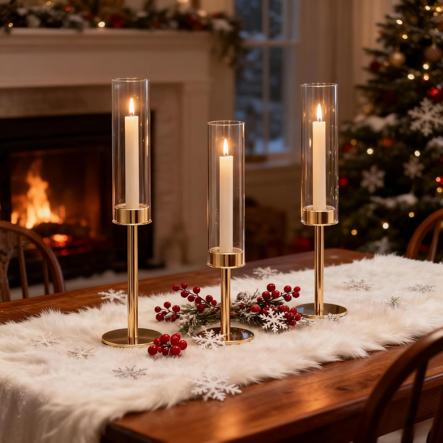 Gold Hurricane Candle Holders Set of 6, Tall Metal Windproof Glass Taper Candle Holder for Candlestick, Candle Sticks Decor, Table Centerpieces for Wedding, Candlelit Dinner Party Fireplace Decoration