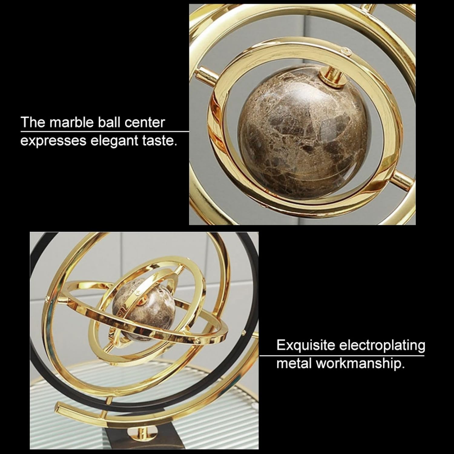 Homary Modern Abstract Art Decoration Metal Globe Ornament Sculpture Decor with Rectangle Stand Black & Gold