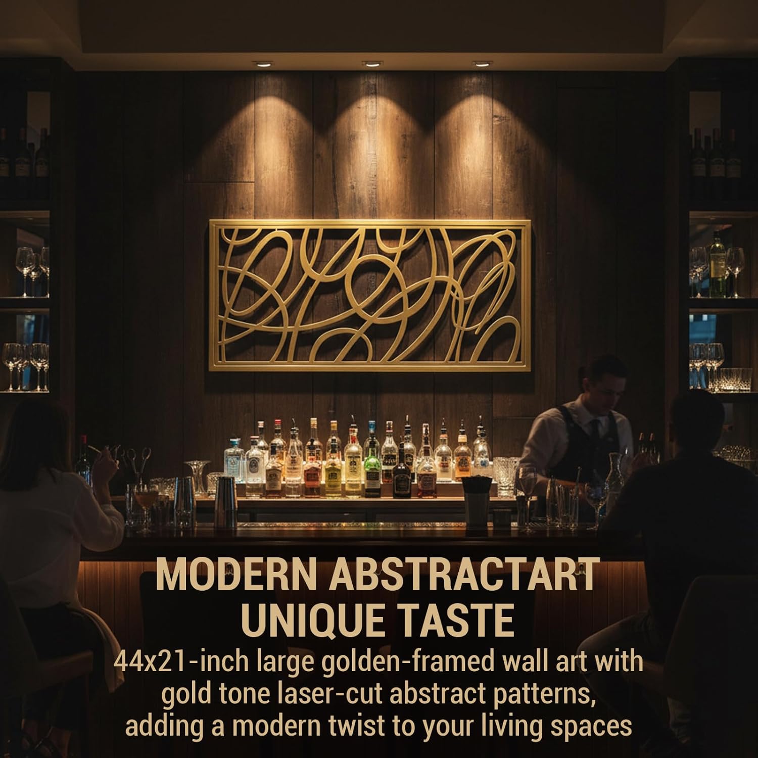 MyGift 44 x 22 Large Gold Metal Minimalist Abstract Laser Cut Design Wall Art, Suitable for Hotel Living Room Office Accent Home Decor, Ready to Hang Panel