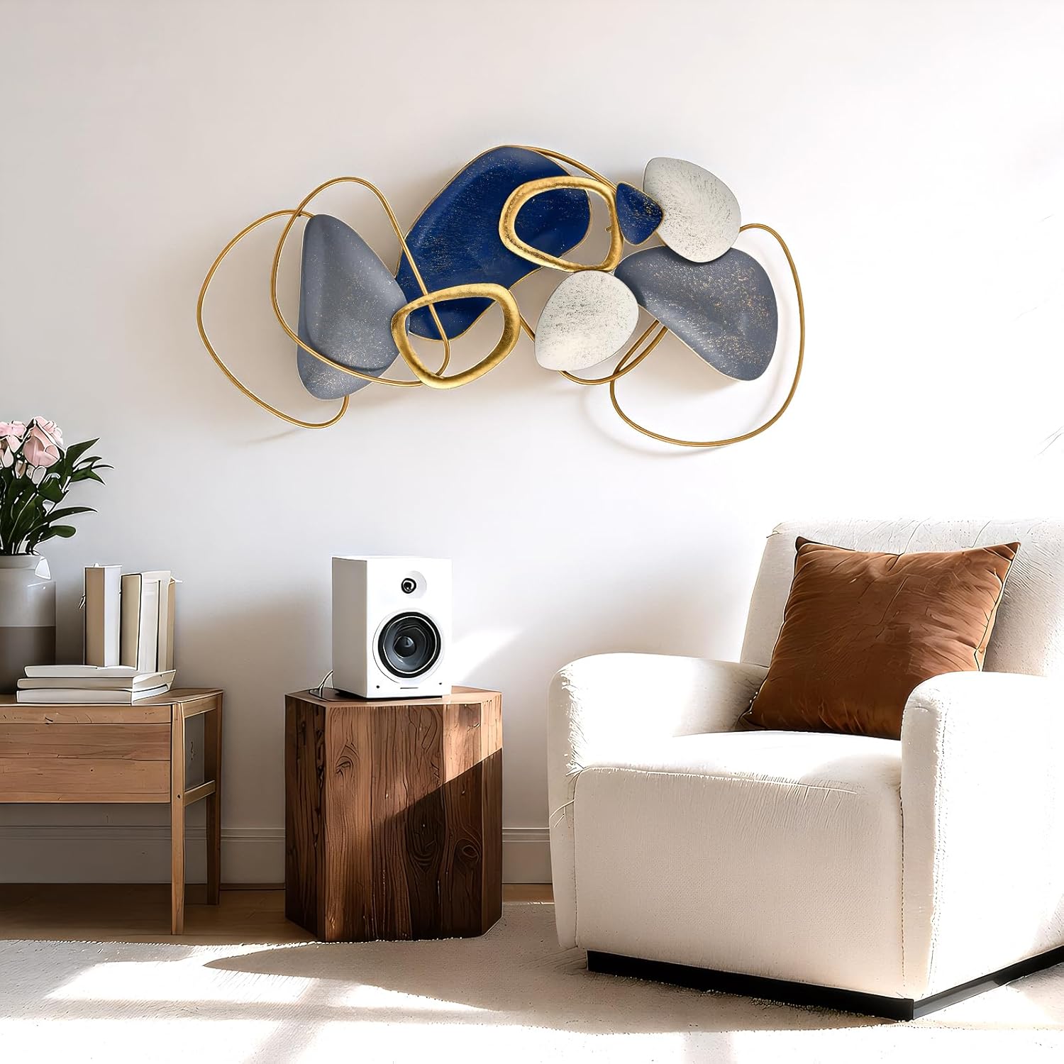 SHERBECK 3D Metal Wall Decor Pebble Wall Sculptures Hanging Ornament Modern Abstract for Bedroom Living Room Sofa Background Home Office Bathroom Kitchen