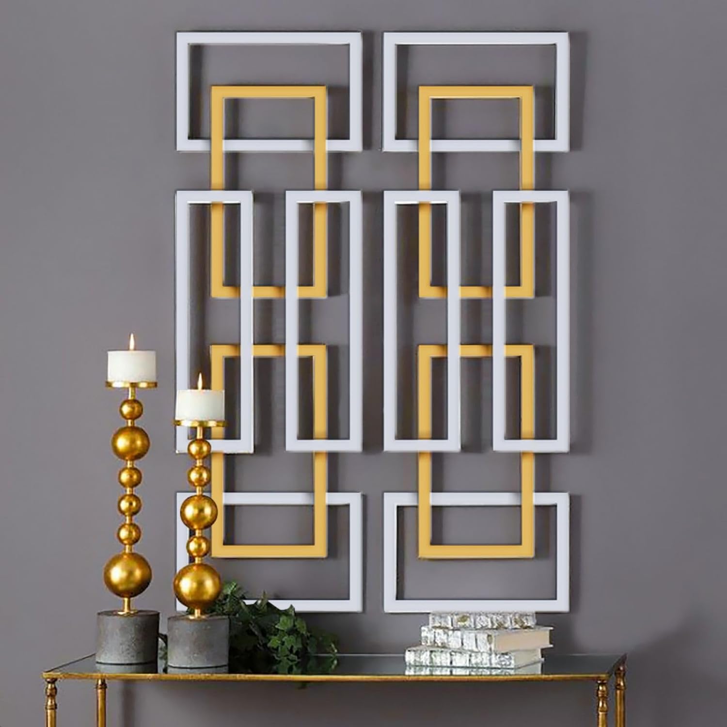 homary Large Metal Wall Art – 47.2" Modern 3D Abstract Geometric Overlapping Design, Iron Wall Decor for Living Room, Dining Room, Office