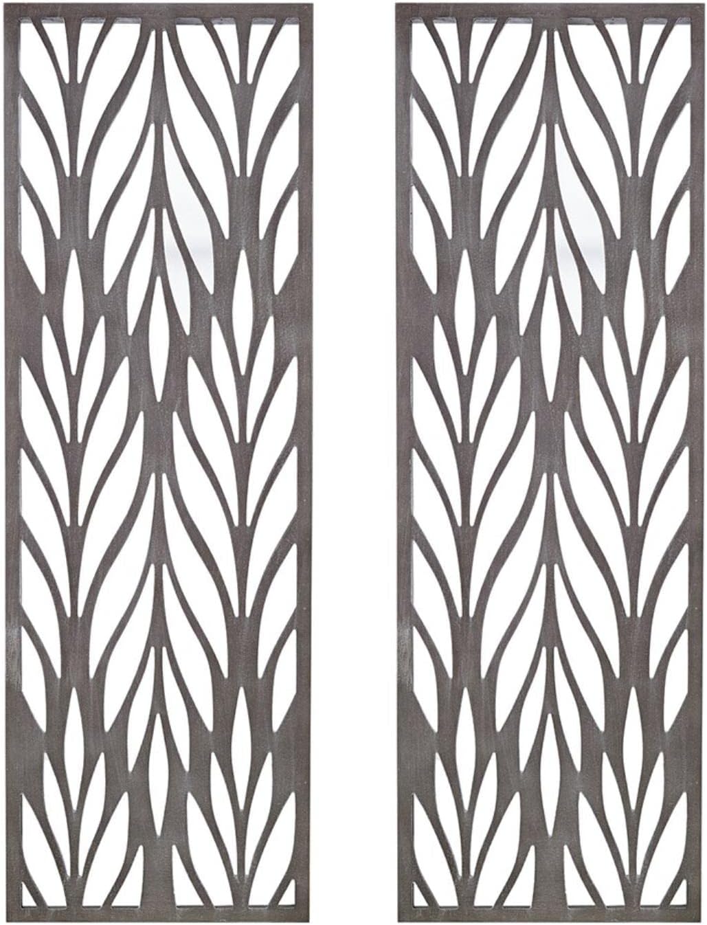 Madison Park Laurel Wall Art - Laser Cut Carved Botanical Tree Branches, Genuine Fir Wooden Framed, Rustic Finish - Modern Farmhouse Décor for Living Room, Ready to Hang Panel, 12 x 36", Grey