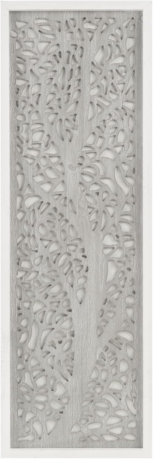 Madison Park Florian Wall Art - Carved Wooden Botanical Leaves Framed, Natural Sheen Finish - Modern Décor for Living Room, Ready to Hang Bedroom Decoration, 12"W x 36"H x 1"D, Reclaimed Grey 2 Piece