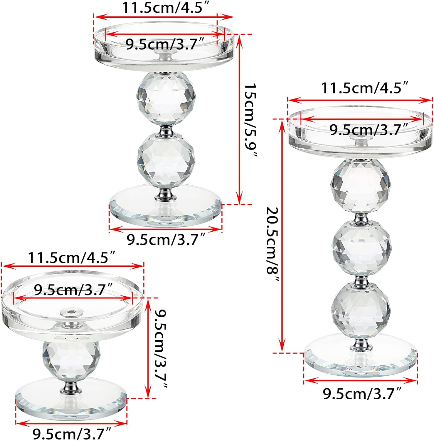 OwnMy Set of 3 Crystal Glass Pillar Candlestick Holders Clear Pillar Candle Holders Sets, Tealight Votive Candle Stands Modern Candle Centerpiece for Living Room Wedding Decor