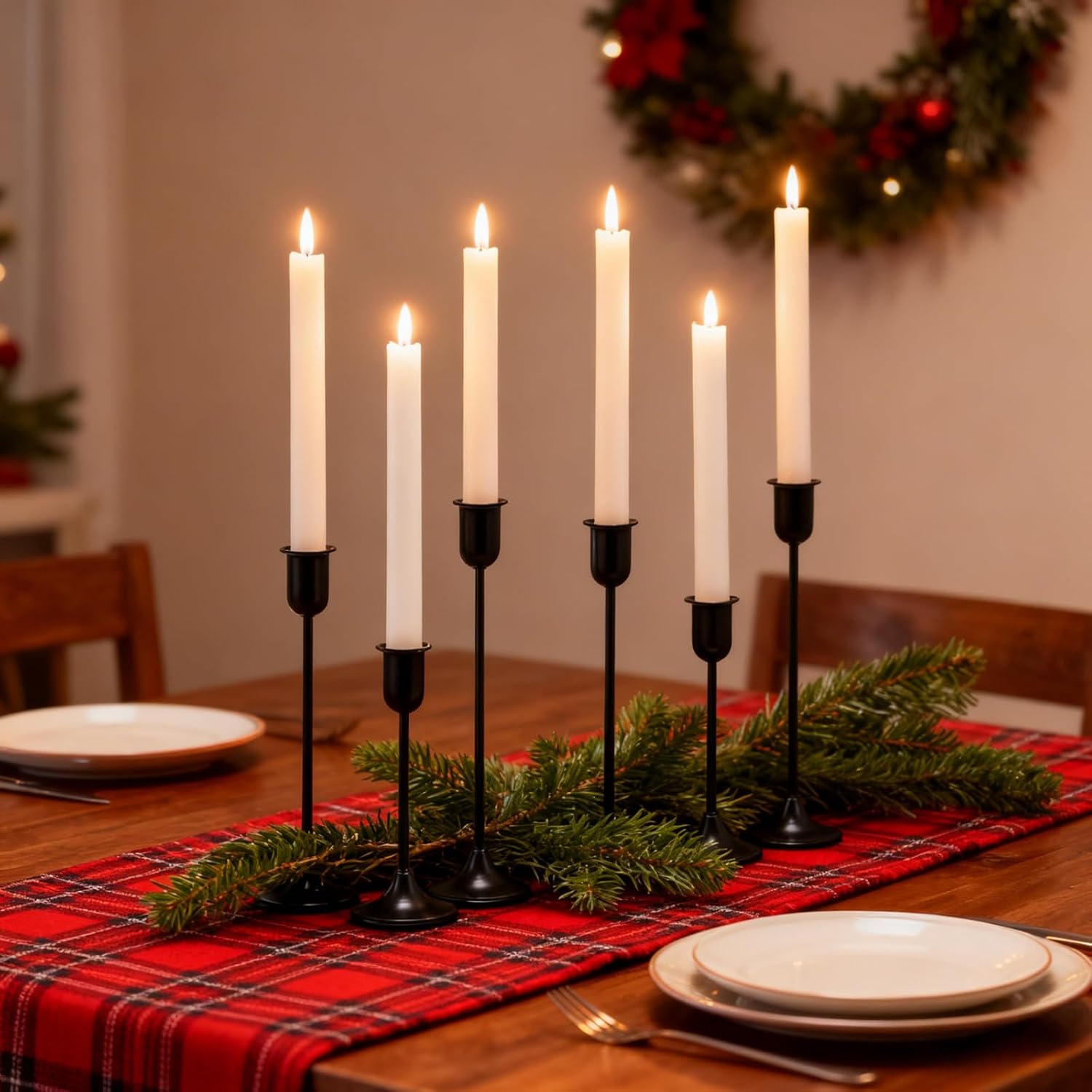 Gold Hurricane Candle Holders Set of 6, Tall Metal Windproof Glass Taper Candle Holder for Candlestick, Candle Sticks Decor, Table Centerpieces for Wedding, Candlelit Dinner Party Fireplace Decoration