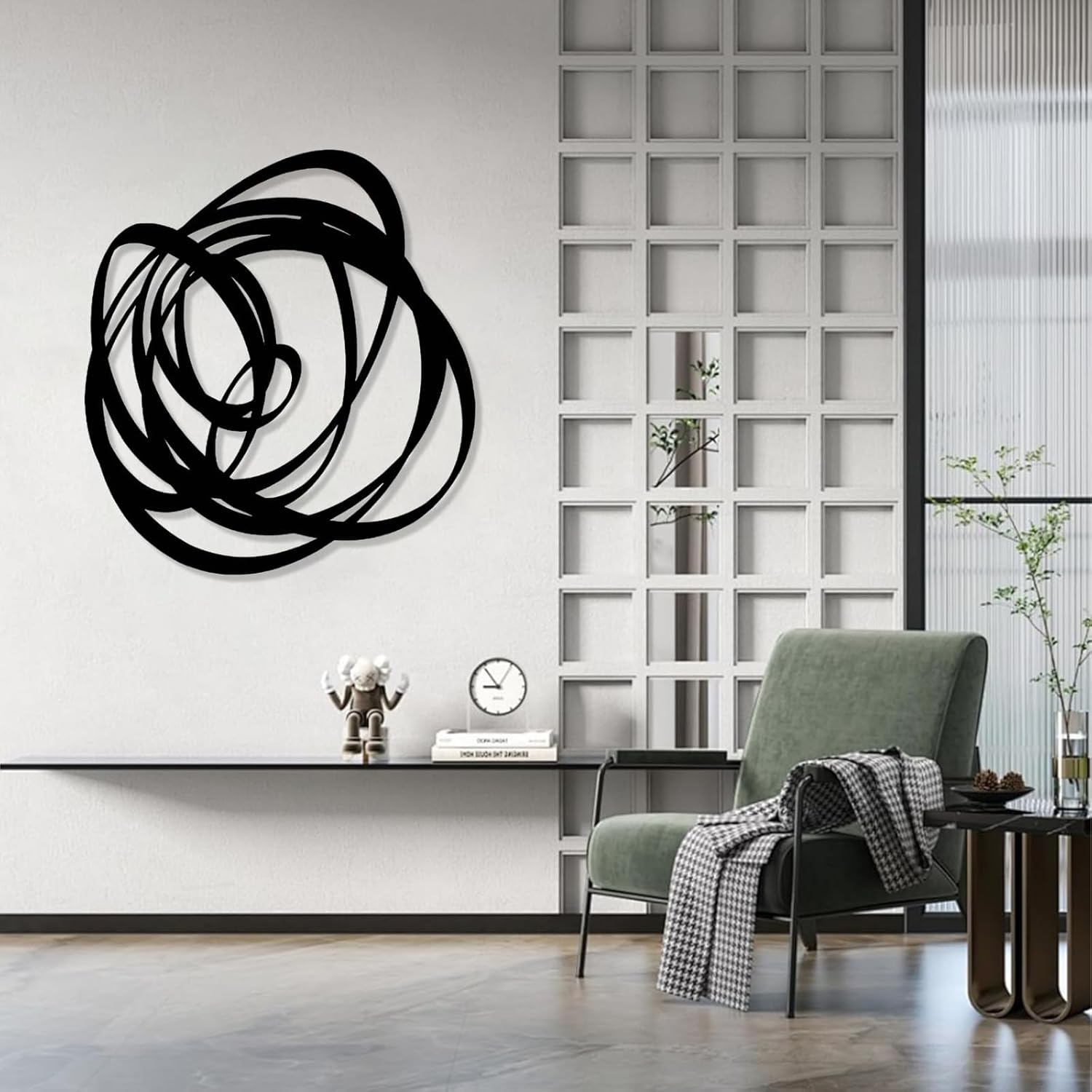 Kewhush Abstract Metal Wall Art, Modern Art Decor, Unique Metal Wall Decor for Living Room (Black, 19"x17" | 47x43.5 cm)