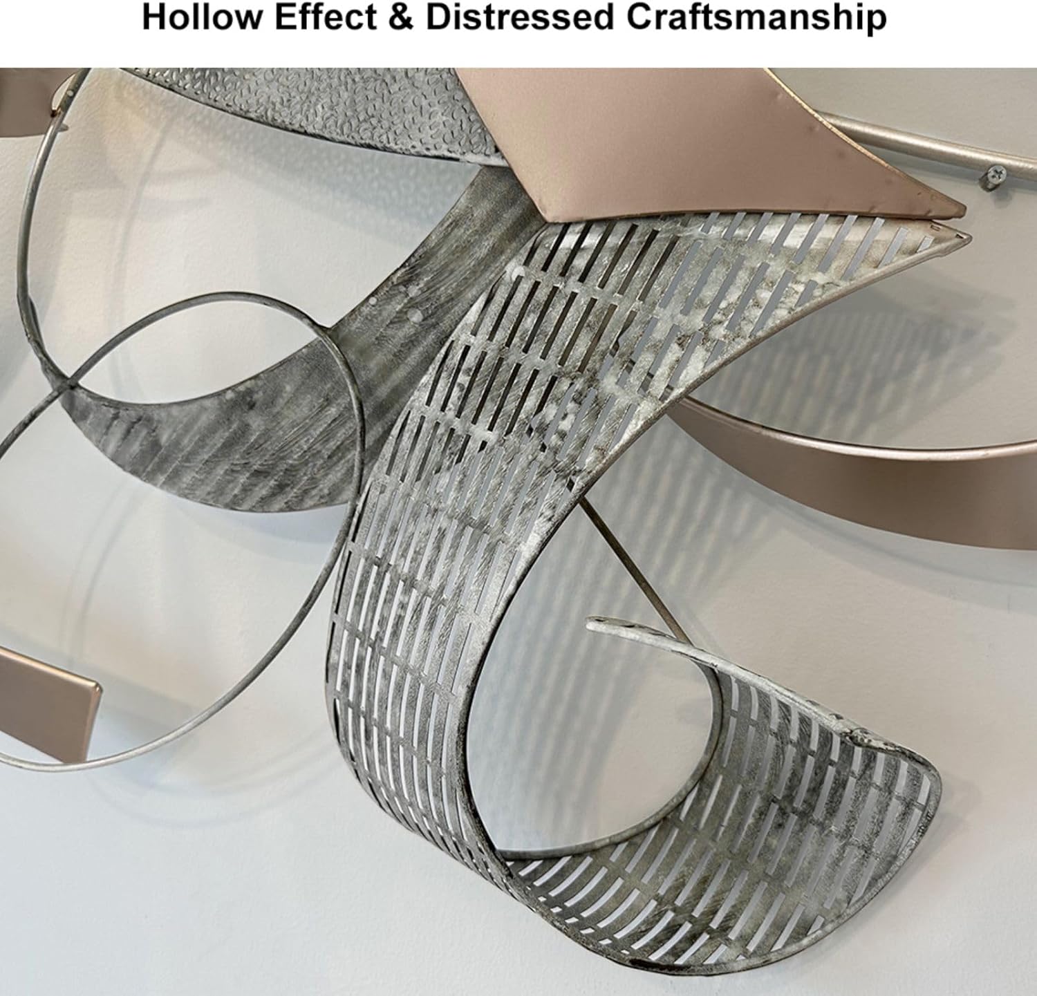 homary Large Metal Wall Art – 47.2" Modern 3D Abstract Geometric Overlapping Design, Iron Wall Decor for Living Room, Dining Room, Office