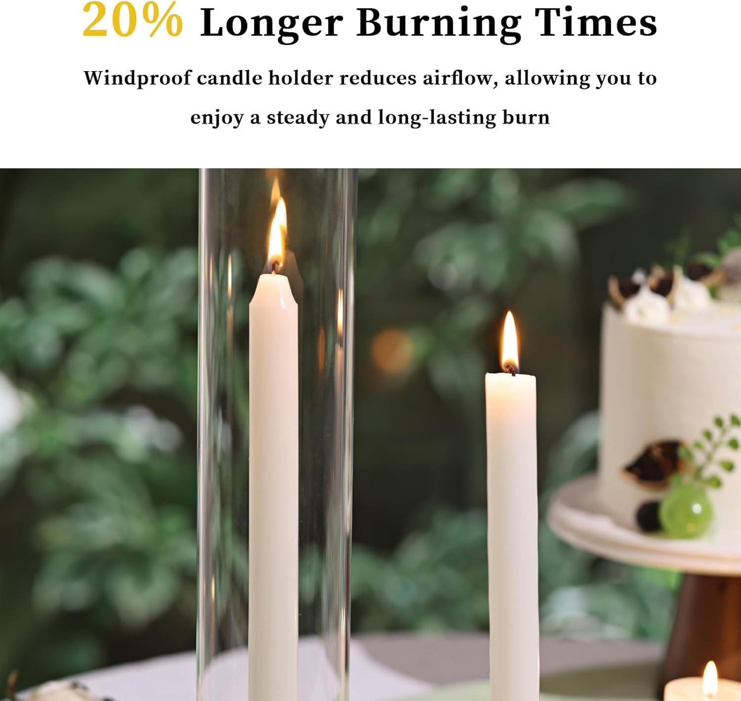 Volens Hurricane Glass Candle Holders - Set of 6 Candlestick Holders for Taper Candles with Windproof Cylinder Covers 14" Tall Clear Glass Chimney Cover for Wedding Table Centerpiece Home Decor