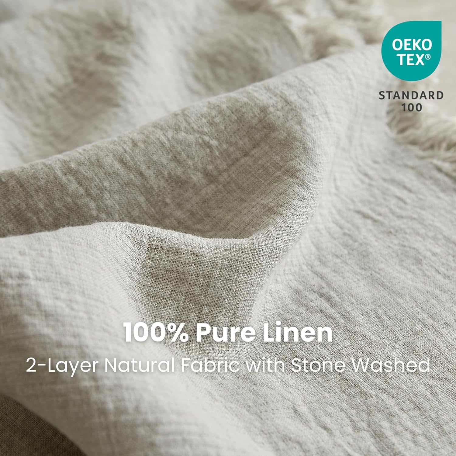 Simple&Opulence 100% Linen Throw Blanket 55x75 inches, Farmhouse Boho Tassel Blanket for Couch, Bed, Sofa, Breathable Natural Cozy Décor, Linen