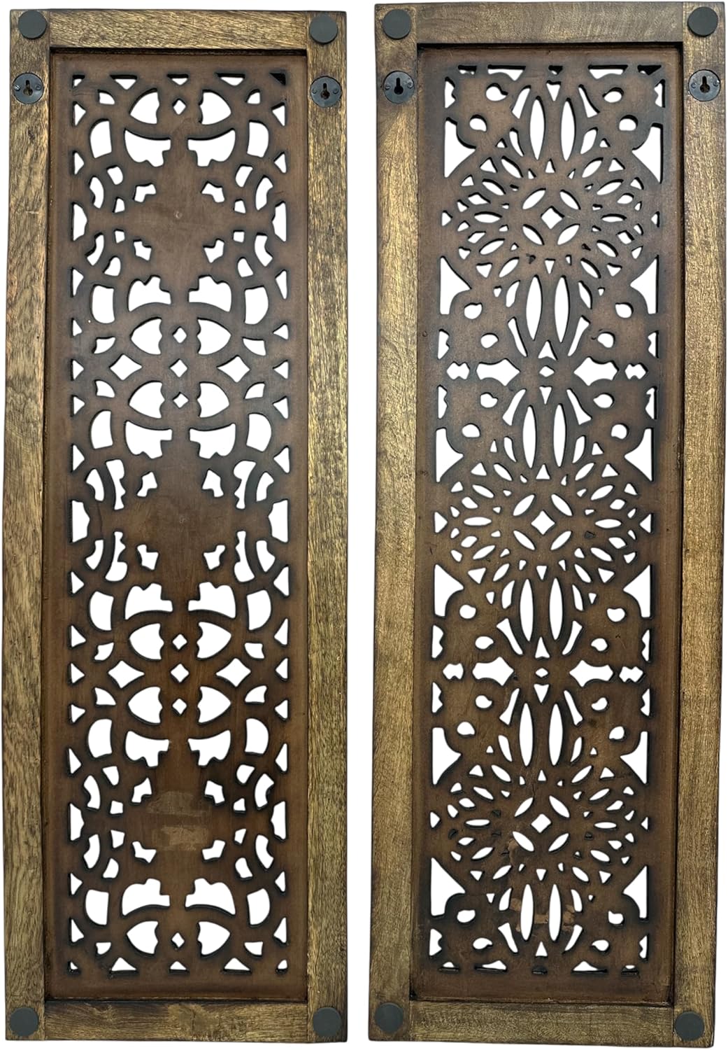 TUP The Urban Port Floral Hand Carved Wooden Wall Panels, Assortment of Two, Rustic Brown
