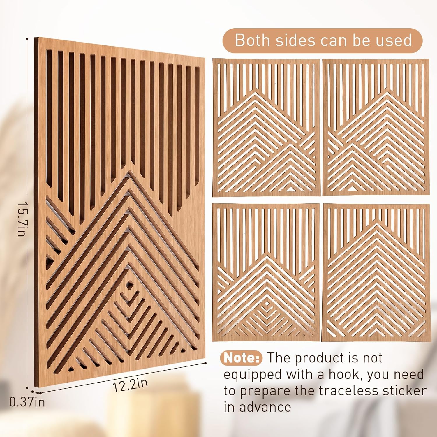 Wesiti 4 Pcs Wooden Mountain Wall Art Decor Large Abstract Wall Art for Living Room Modern Wood Panel Line Sculptures Nature Rustic Forest Hanging Decor for Office Bedroom Bathroom 15.7 x 12.2''