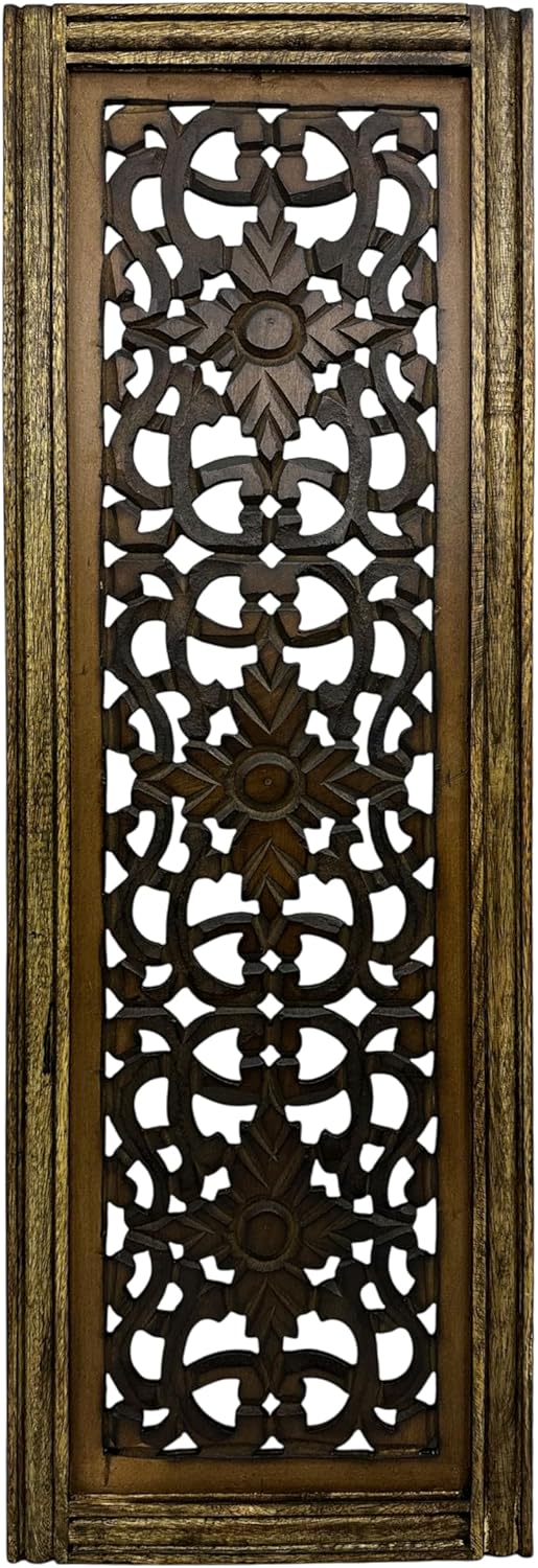TUP The Urban Port Floral Hand Carved Wooden Wall Panels, Assortment of Two, Rustic Brown