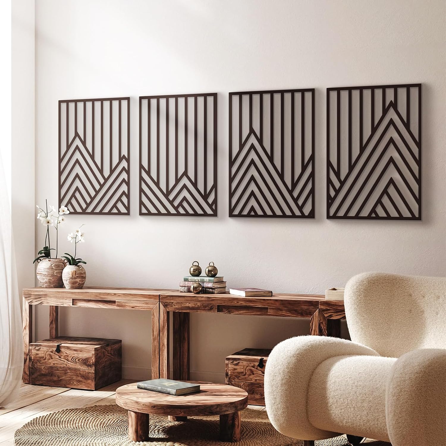 Glamativity Large 4 Pack Black Abstract Metal Wall Art, Minimalist Décor Single Line Art Wall Décor, 3D Textured Metal Wall Sculptures, for Living Room Bedroom Bathroom Study Room (Black, L Size 22.5