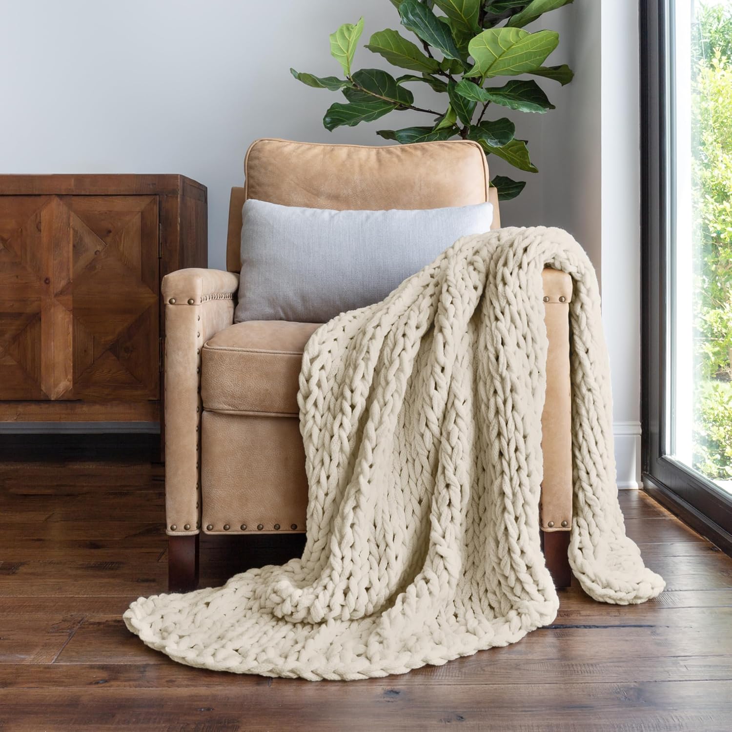 Linen Market Throw Blanket Slub-Yarn Basketweave with Fringed Edges