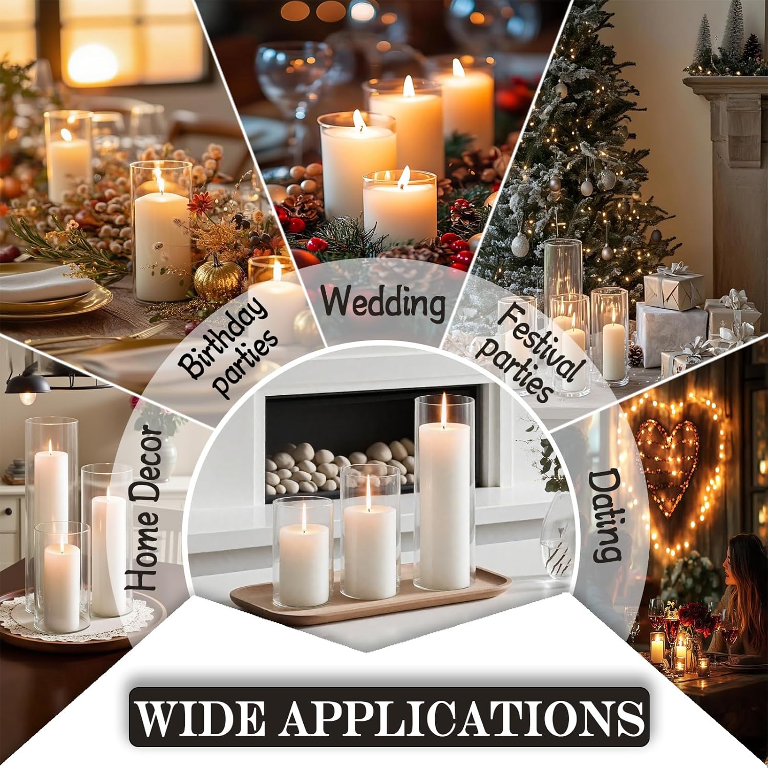 FFUW 24 Pcs White Pillar Candles with Glass Candle Holder Hurricane Glass Candle Holders Clear Cylinder Vases for Centerpieces Wedding Office Party Home Table Decor