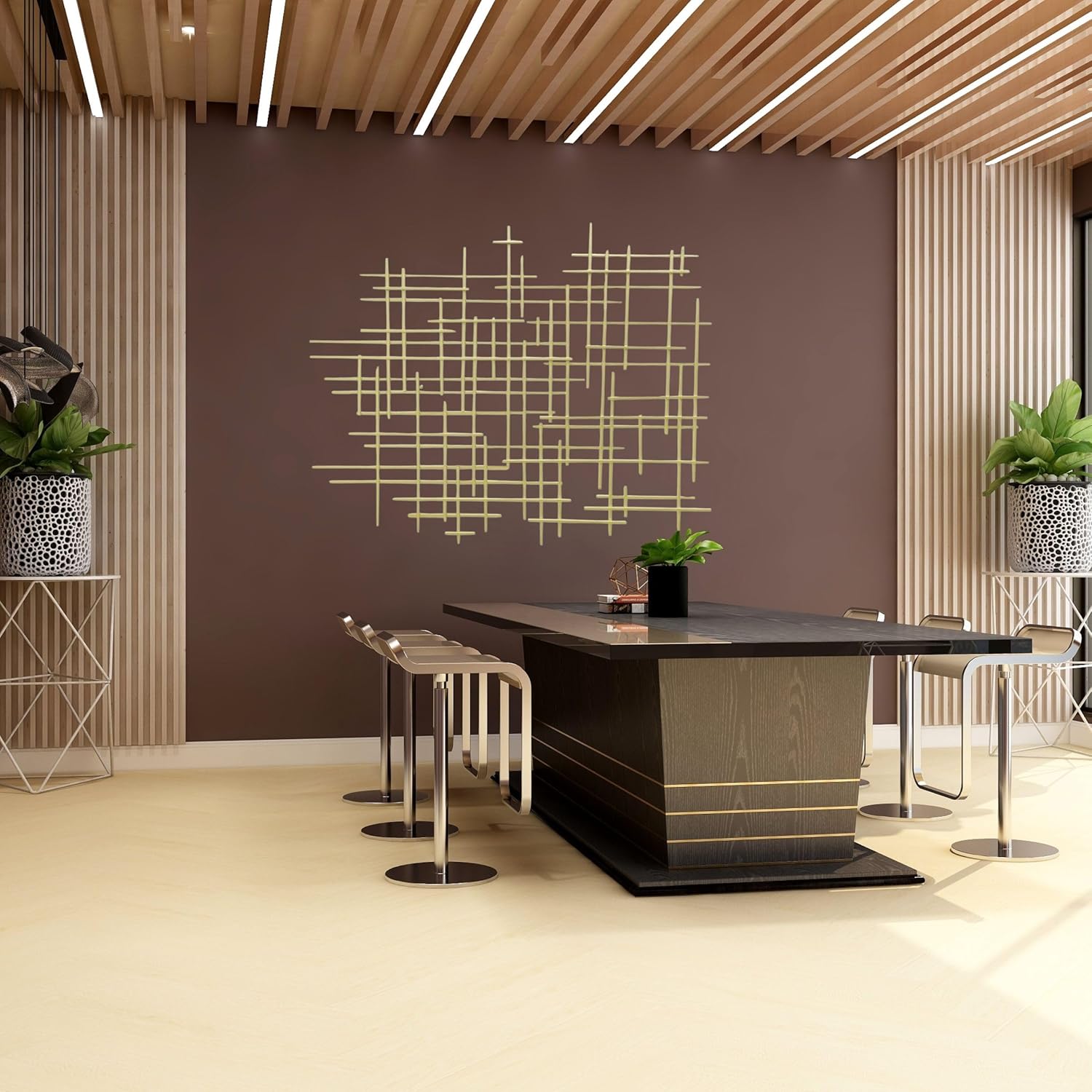 Bellaa 27079 Metal Wall Art Cross Geometric Abstract Modern Contemporary 3D Hanging Wrought Iron Minimalist Sculpture Living Room Outdoor Boho Farmhouse Home Decor Champagne Light Gold Large