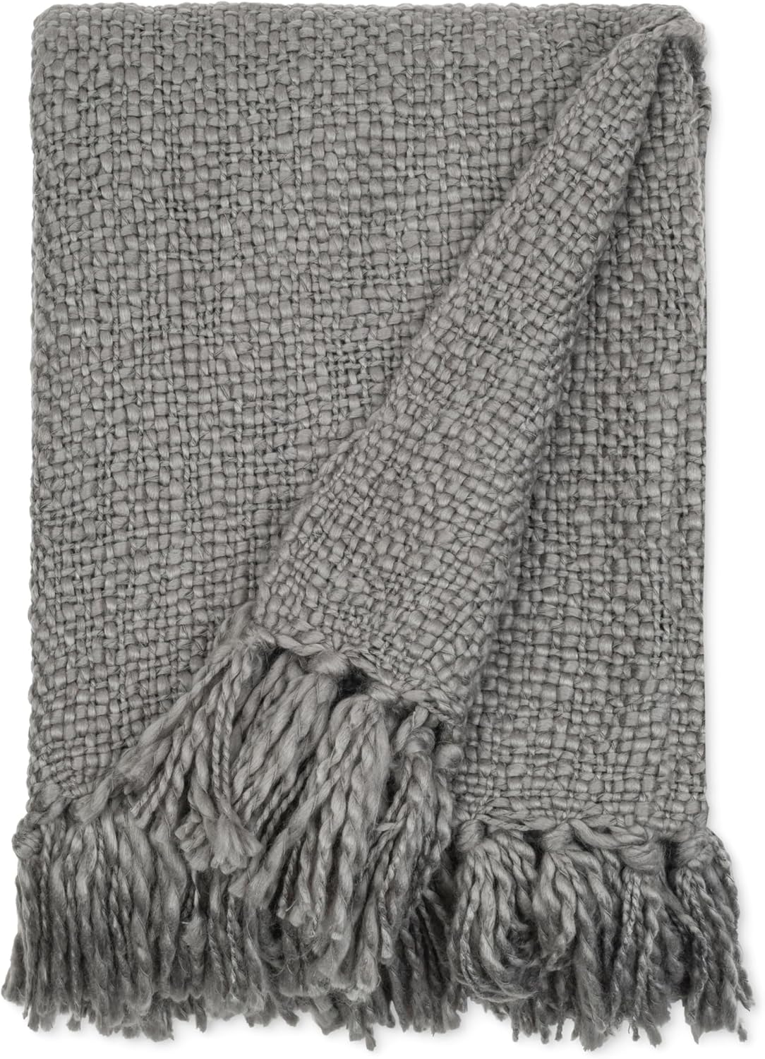 Linen Market Throw Blanket Slub-Yarn Basketweave with Fringed Edges