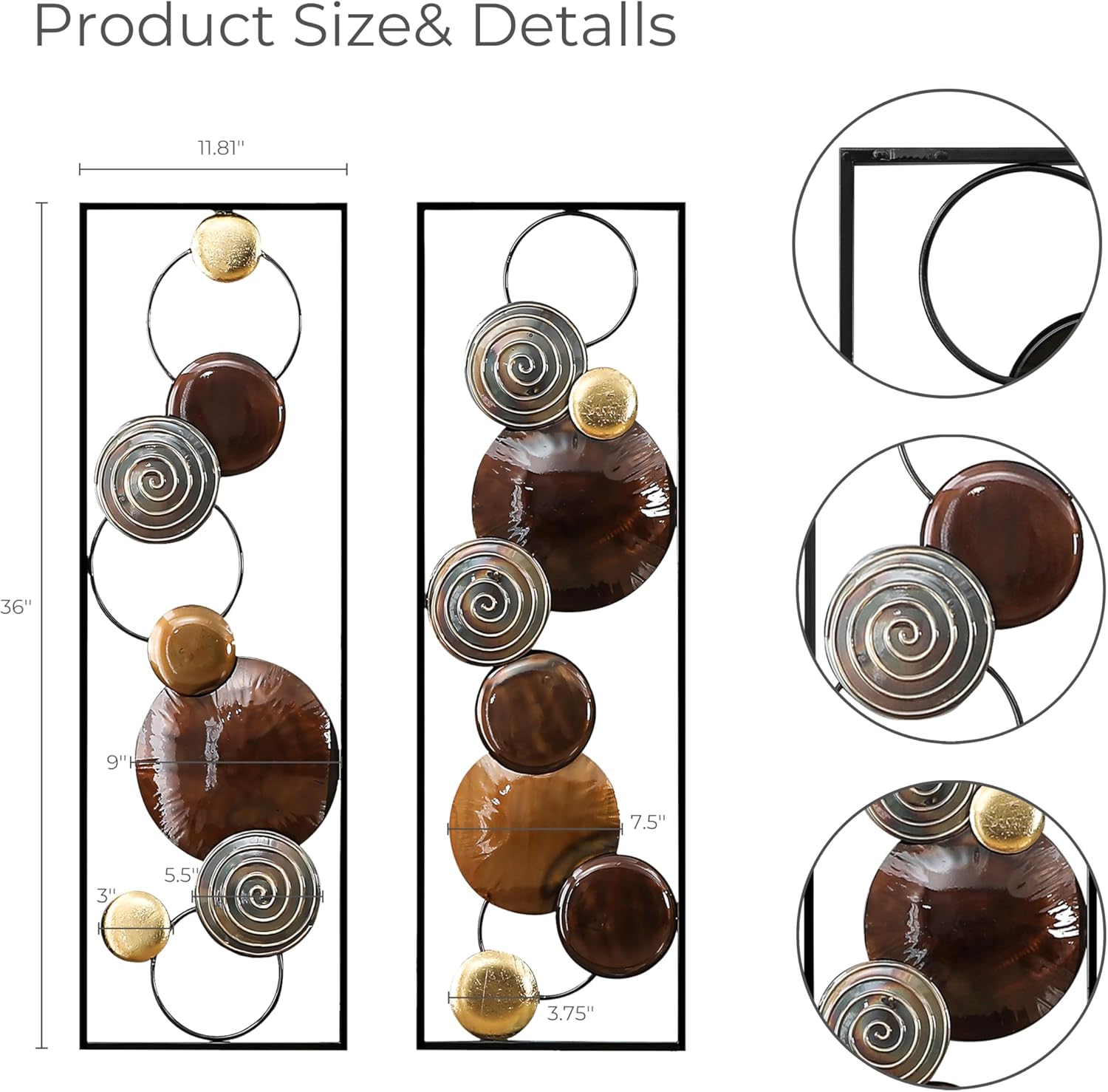 LuxenHome Metal Wall Art, 2 Pieces Abstract Wall Décor Brown Metal Wall Decor, 36" x 12" Minimalist Wall Sculptures Decor for Home, Living Room, Bedroom, Dining Room