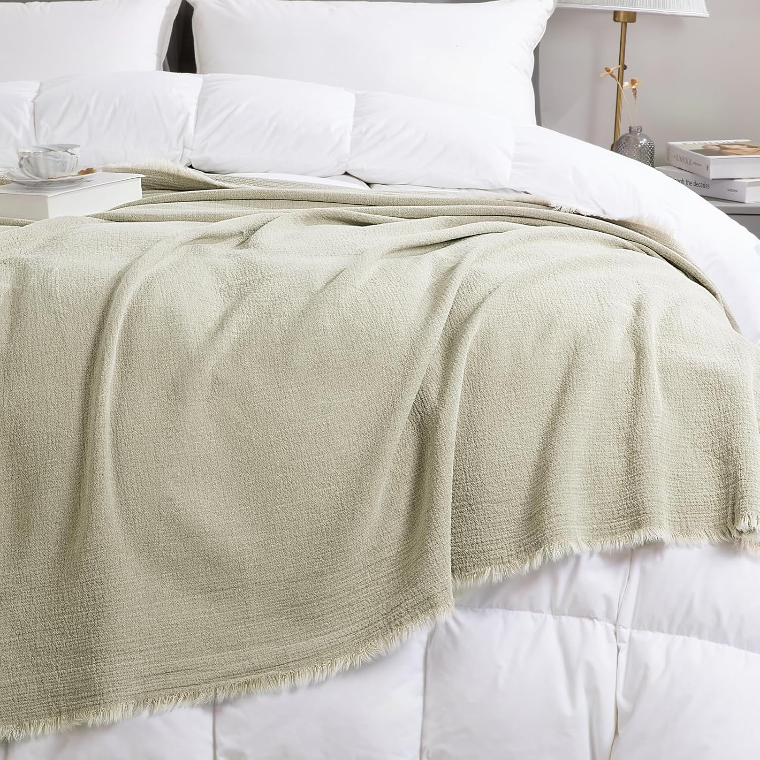 HOMBYS 88"x92" 100% Pure Linen Oversized King Blanket-Soft Linen Reversible Throw Blanket in Natural Color Bed Blanket (Flax Color, 88"x92")