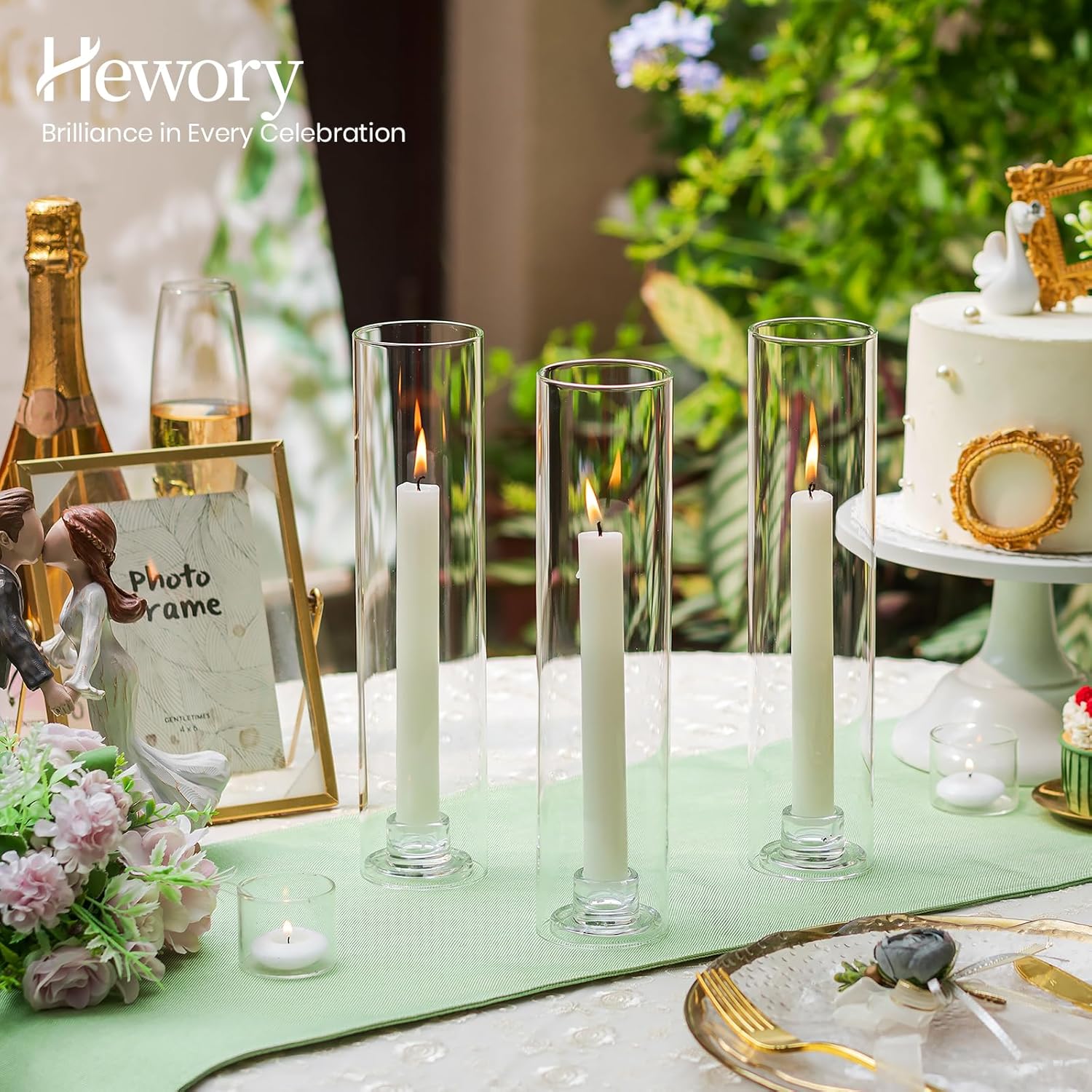 Hewory Hurricane Glass Candlestick Holders : 6 Pcs Clear Taper Candle Holders for Candlesticks - Hurricane Glass Candle Stick Candle Holders Bulk for Table Centerpiece Wedding Christmas Home Decor