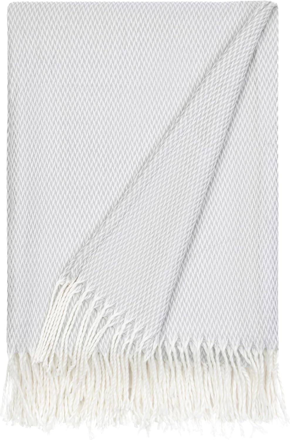 Linen Market Throw Blanket Slub-Yarn Basketweave with Fringed Edges