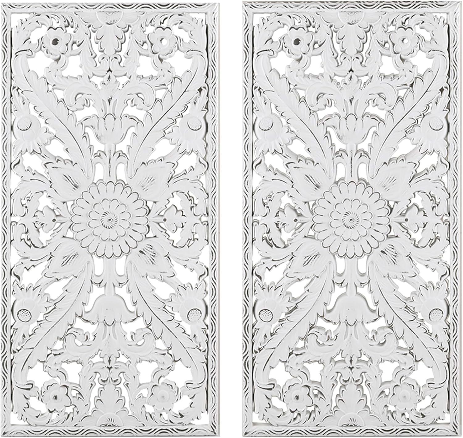 Madison Park Wall Art Living Room Décor - Floral Antiqued Wooden Carving Wall Decor Panel, Copper Embellished, Ready to Hang Wall Decor for Bedroom, 15.75"W x 31.5"L x 0.59"D, Patina Blue, 2 Piece