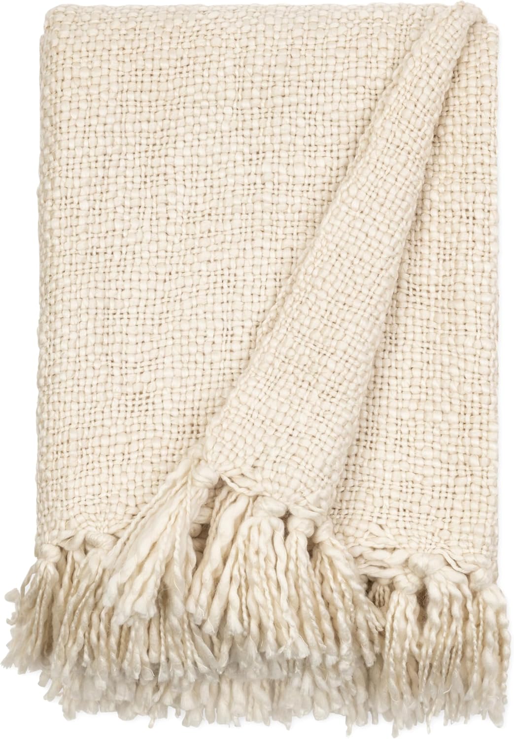 Linen Market Throw Blanket Slub-Yarn Basketweave with Fringed Edges