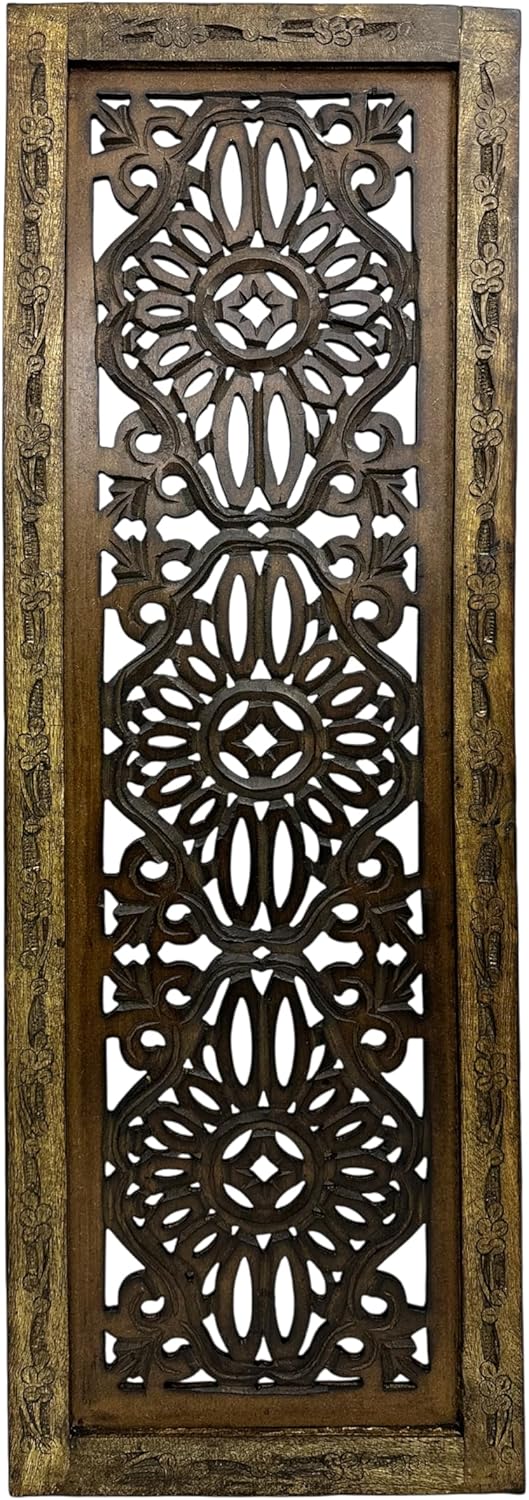 TUP The Urban Port Floral Hand Carved Wooden Wall Panels, Assortment of Two, Rustic Brown