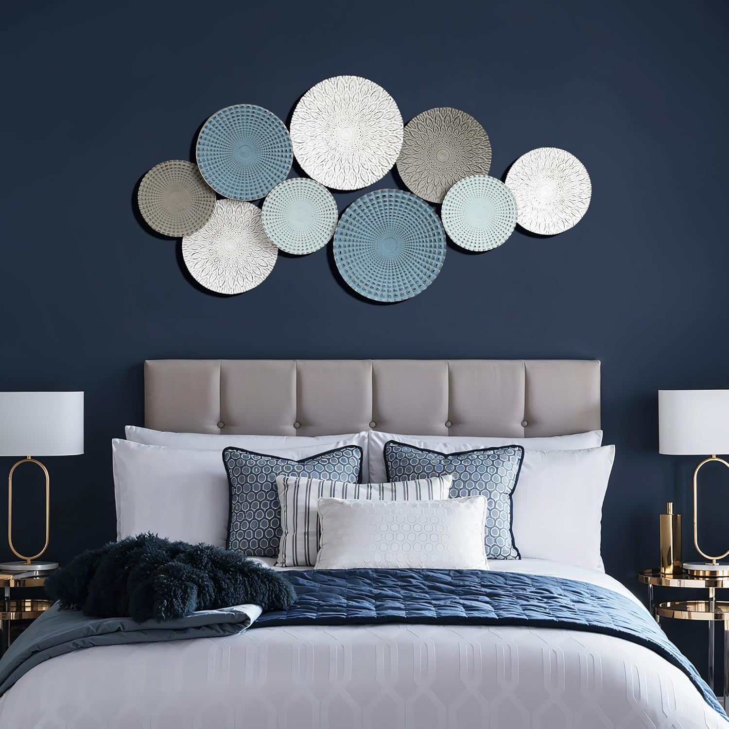 LuxenHome 43.3-Inch Large Metal Wall Decor, Abstract Metal Wall Art Hanging Sculptures Bedroom Decoration, Modern Multi-Color Ripple Plates Artwork Accent for Living Room Home Office Kitchen