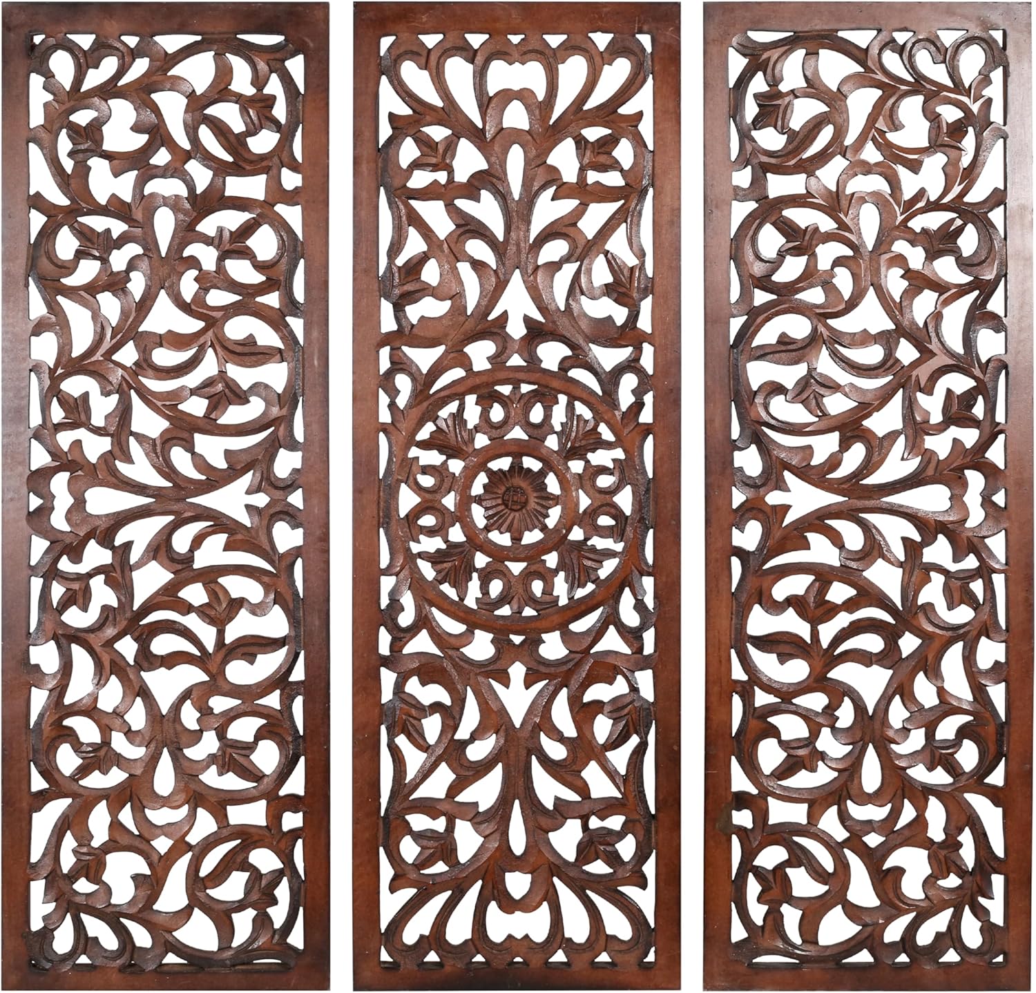 The Wooden Town Wall Hanging Plaques - Wall Plaque Wall Décor Plaques Set of 3-36 x 12 Inch - Burnt, Elegant Sculpture Wall Décor Panel to Enhance the Décor of Your Room or Office