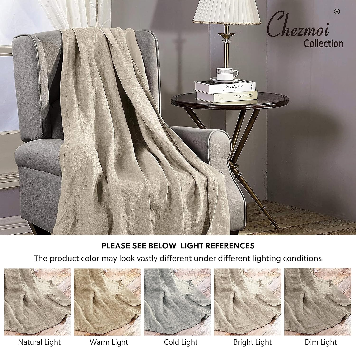 Chezmoi Collection Brussels Belgian Flax Linen Throw Blanket, 50" x 70" - Pre-Washed Super Soft Lightweight Breathable Summer Blanket Undyed Linen Color for Living Room Couch & Bed