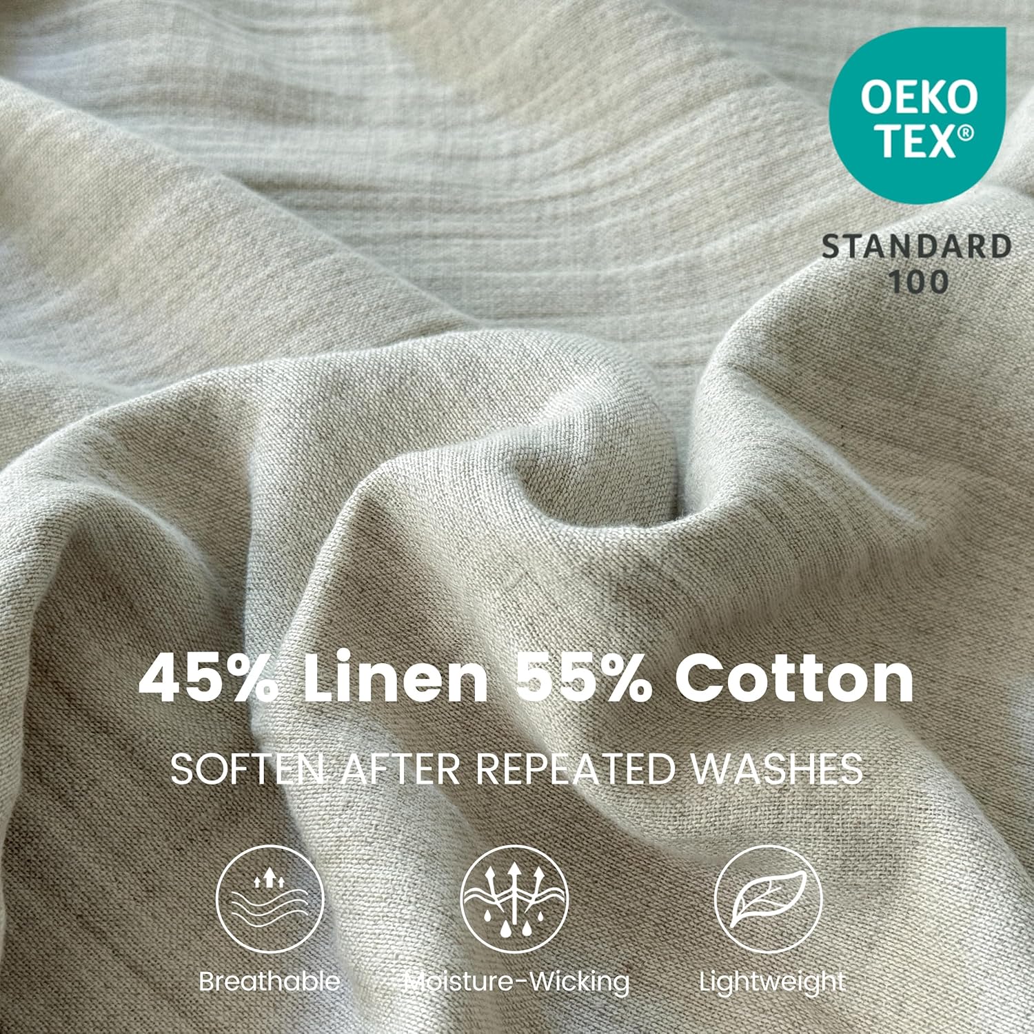 Simple&Opulence Linen Cotton Blanket with Double Layered Folded Edge for Couch/Bed/Sofa/Gift, Natural Flax Solid Color Soft Breathable Cozy Farmhouse Home Décor - Linen, 104"x90"