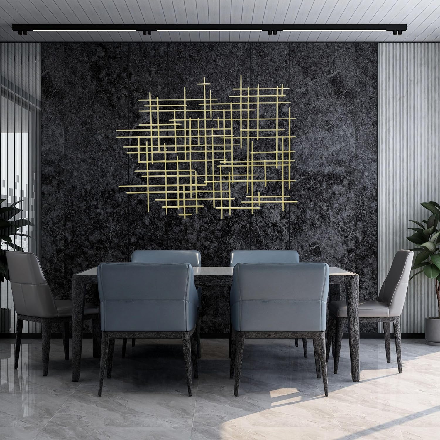 Bellaa 27079 Metal Wall Art Cross Geometric Abstract Modern Contemporary 3D Hanging Wrought Iron Minimalist Sculpture Living Room Outdoor Boho Farmhouse Home Decor Champagne Light Gold Large