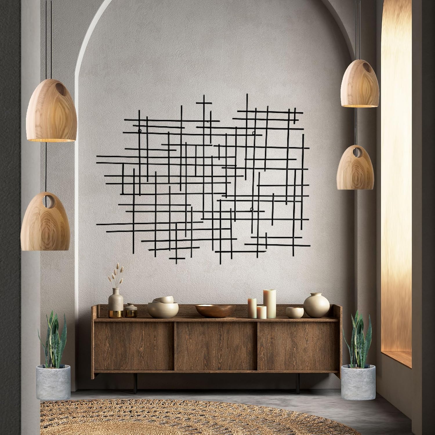 Bellaa 27079 Metal Wall Art Cross Geometric Abstract Modern Contemporary 3D Hanging Wrought Iron Minimalist Sculpture Living Room Outdoor Boho Farmhouse Home Decor Champagne Light Gold Large